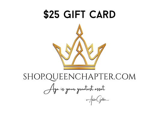 Gold crown logo with $25 gift card value and website URL on a white background