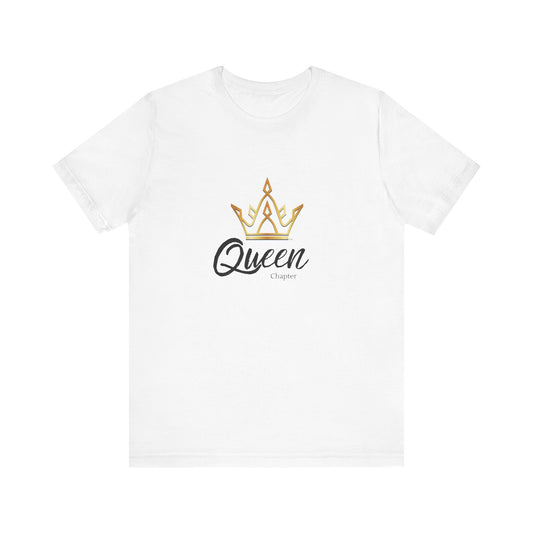 White t-shirt with 'Queen' and crown design on a white background