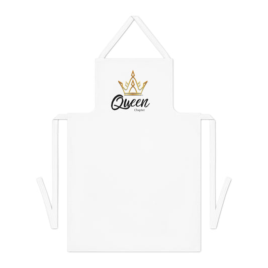 White apron with 'Queen' and crown design on a white background