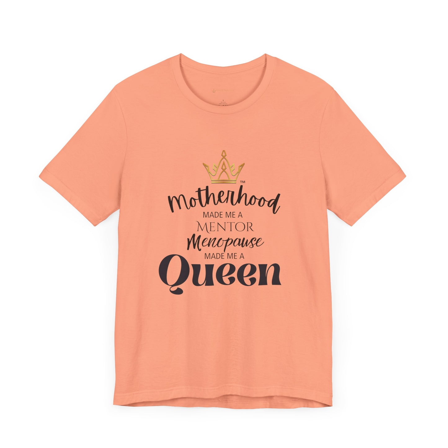 Peach t-shirt with humorous text design on a white background