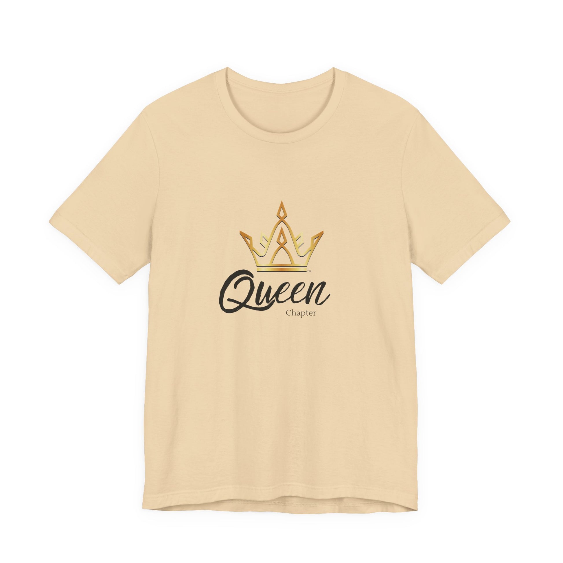Beige t-shirt with 'Queen Chapter' text and crown graphic on a white background
