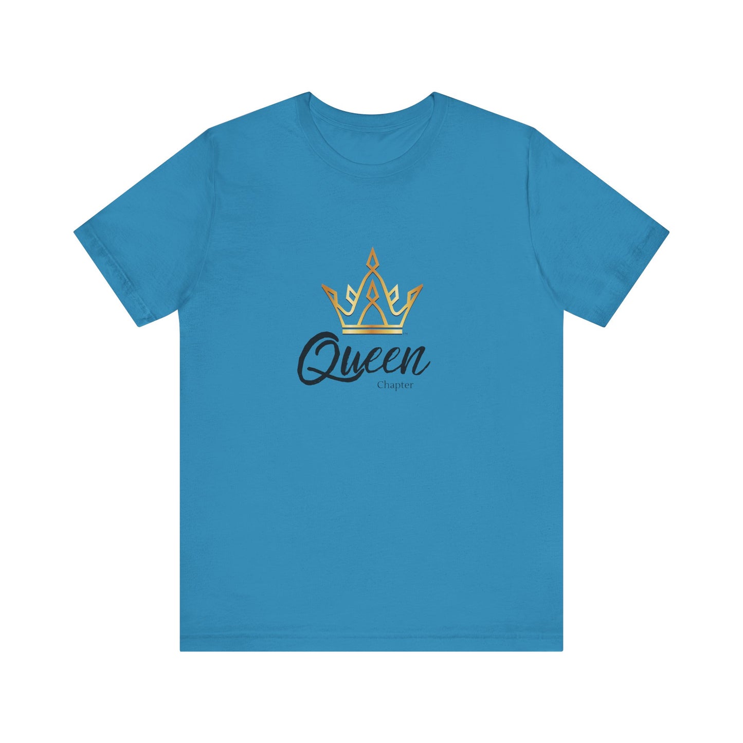 Blue t-shirt with 'Queen' and crown design on a white background