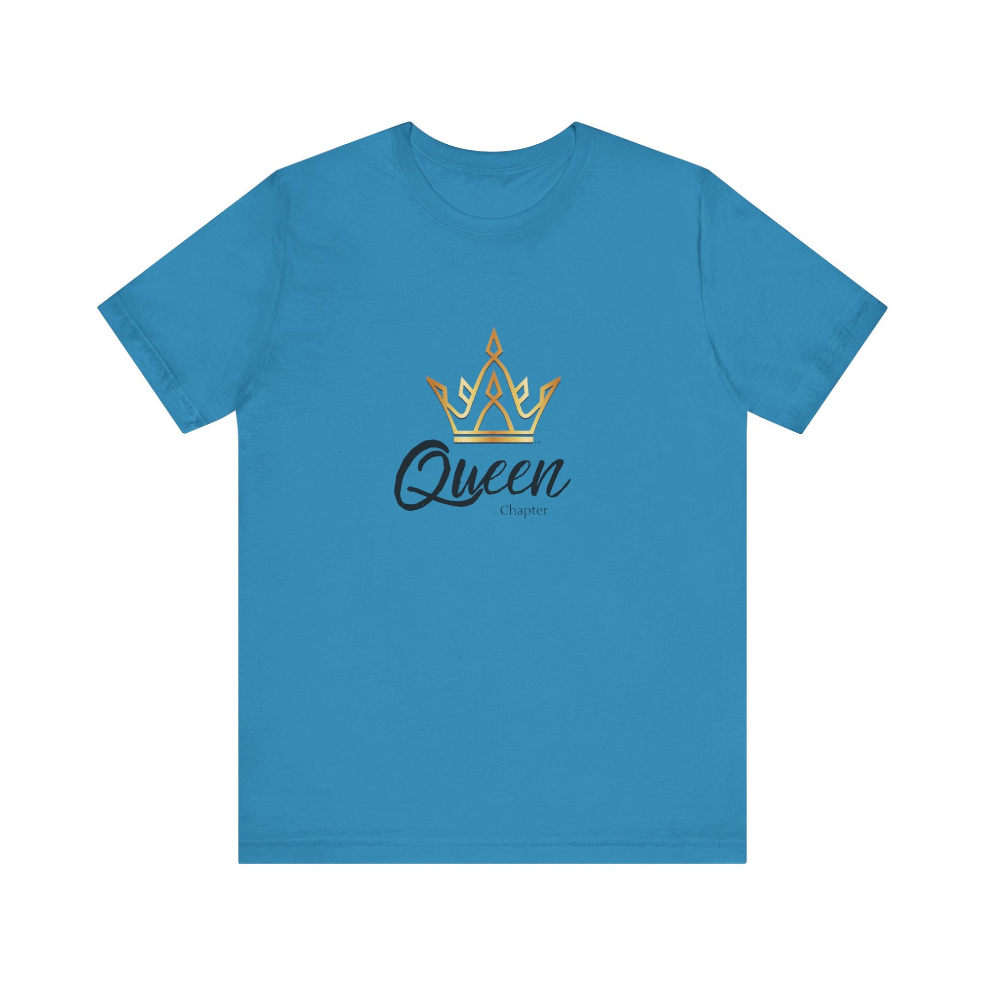 Blue t-shirt with 'Queen' and crown design on a white background