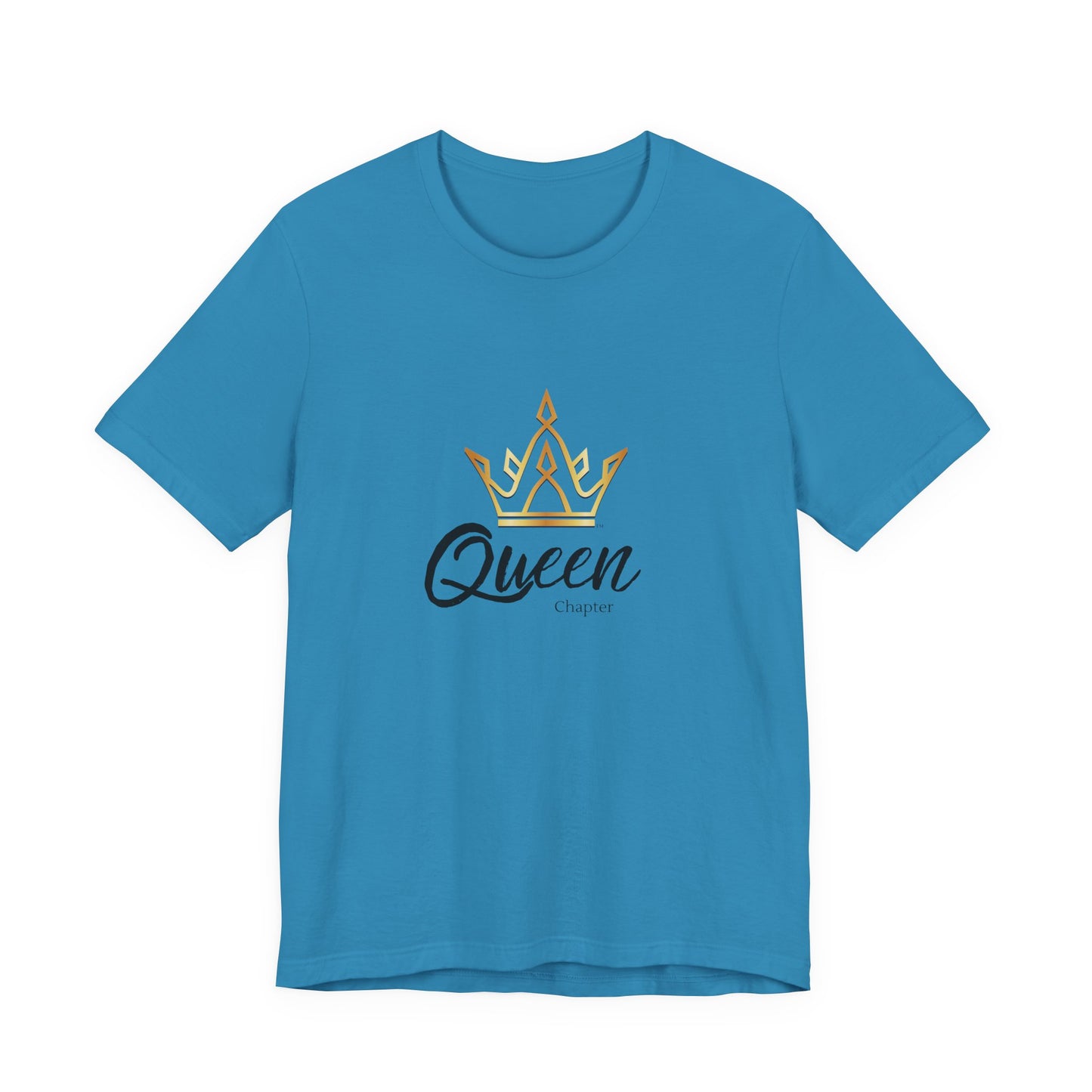 Blue t-shirt with 'Queen' and crown design on a white background