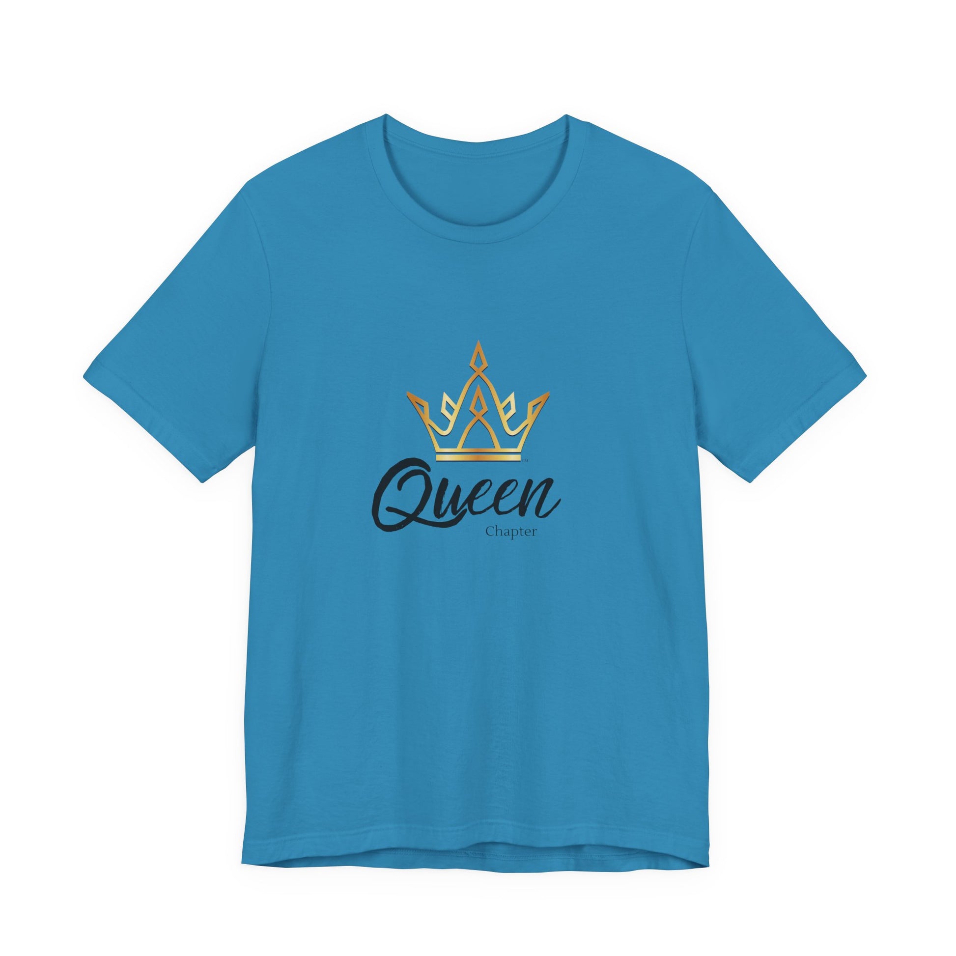 Blue t-shirt with 'Queen' and crown design on a white background