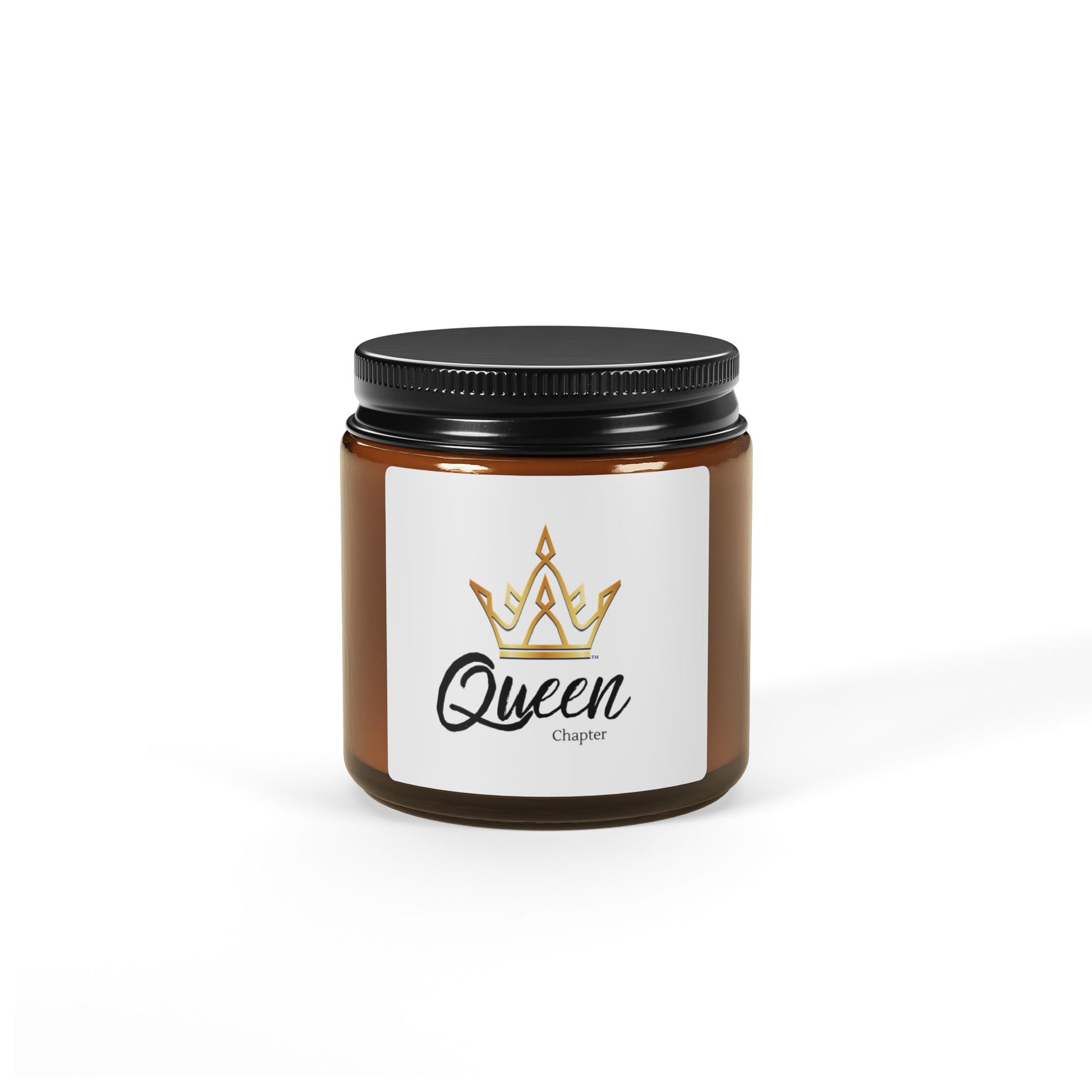 Jar with a label featuring the word 'Queen' on a white background