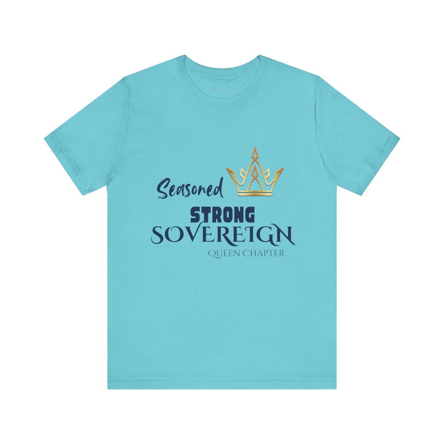 Light blue t-shirt with text and crown graphic on a white background