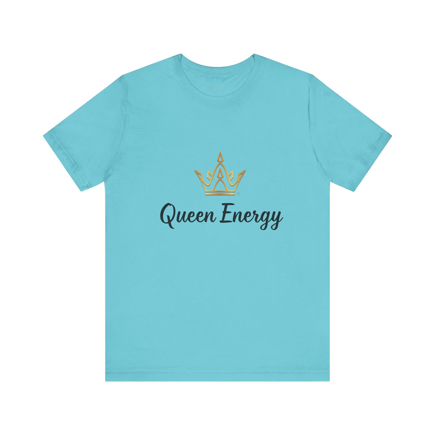 Light blue t-shirt with 'Queen Energy' text and crown graphic on a white background
