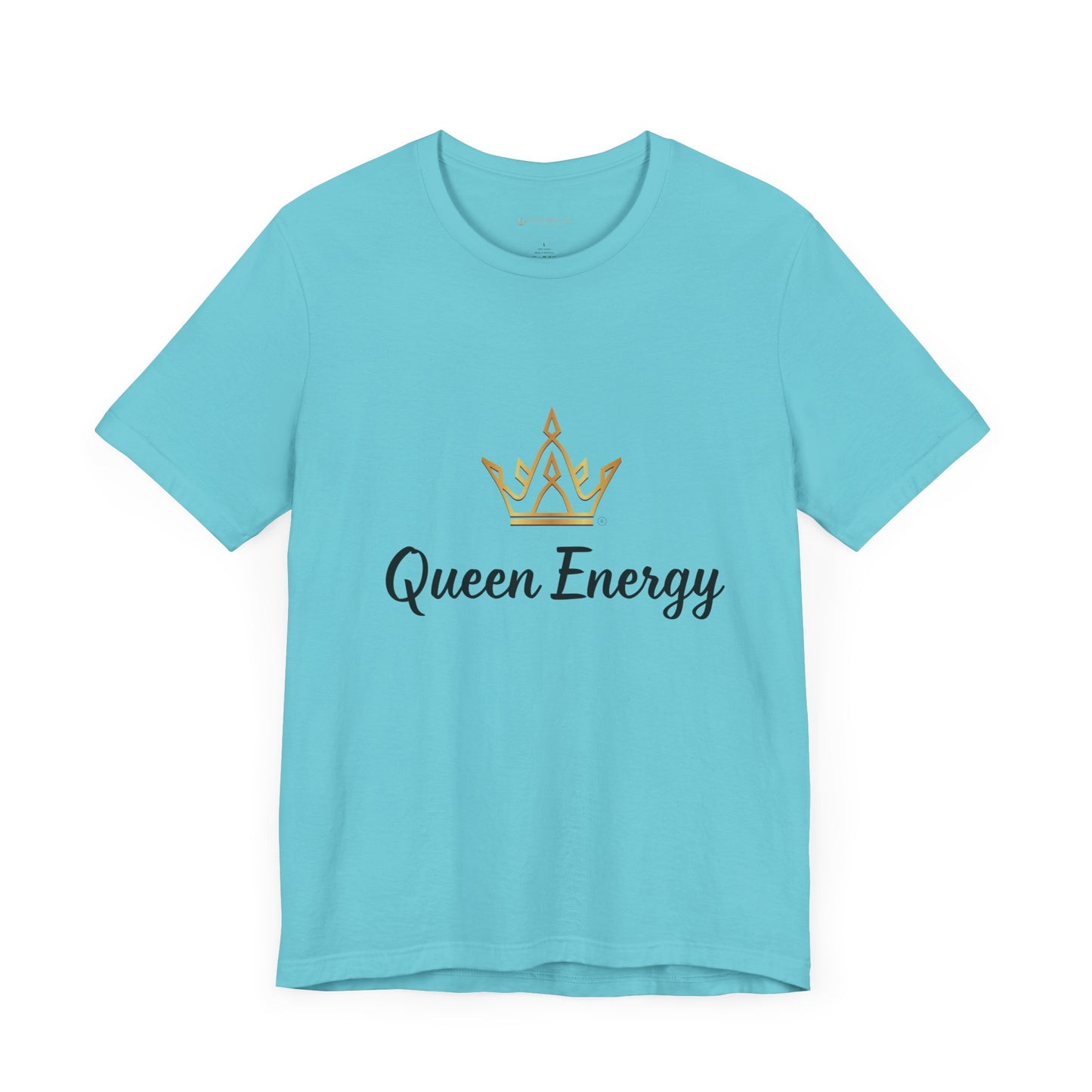 Light blue t-shirt with 'Queen Energy' text and crown graphic on a white background