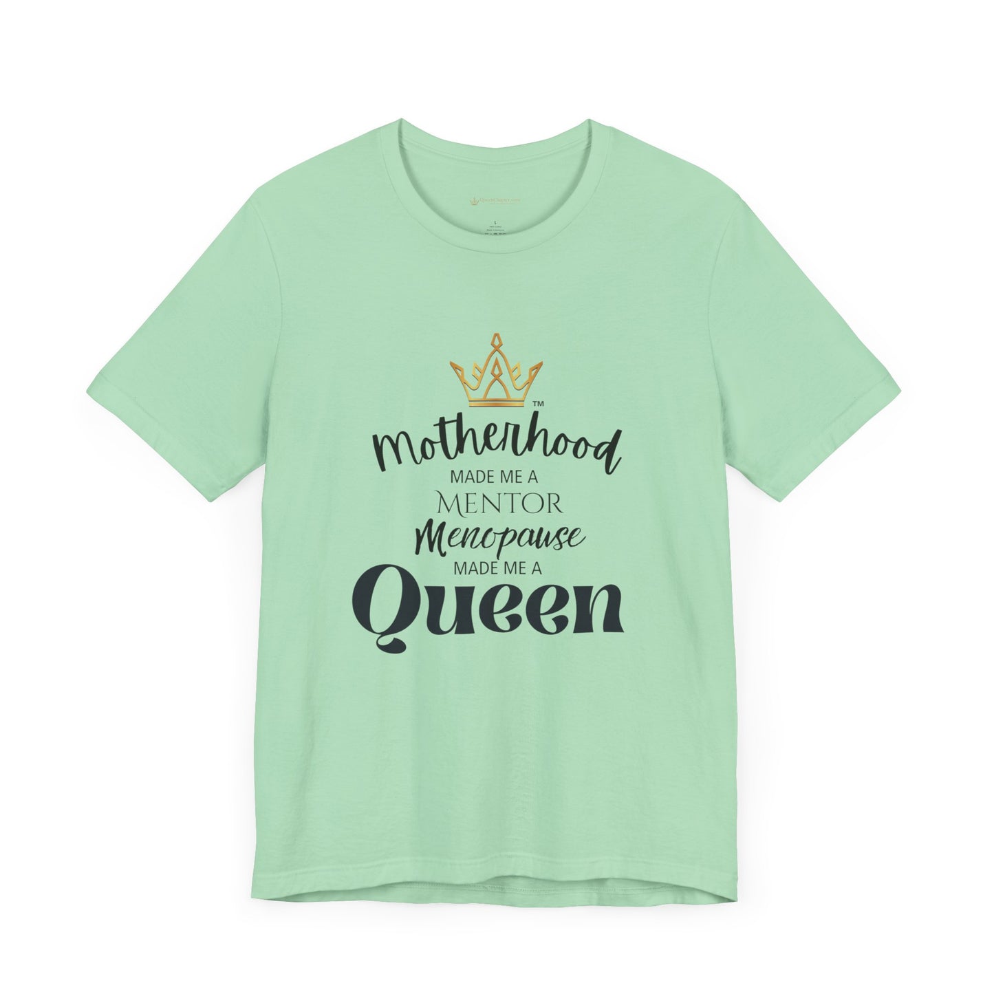 Mint green t-shirt with humorous text design on a white background