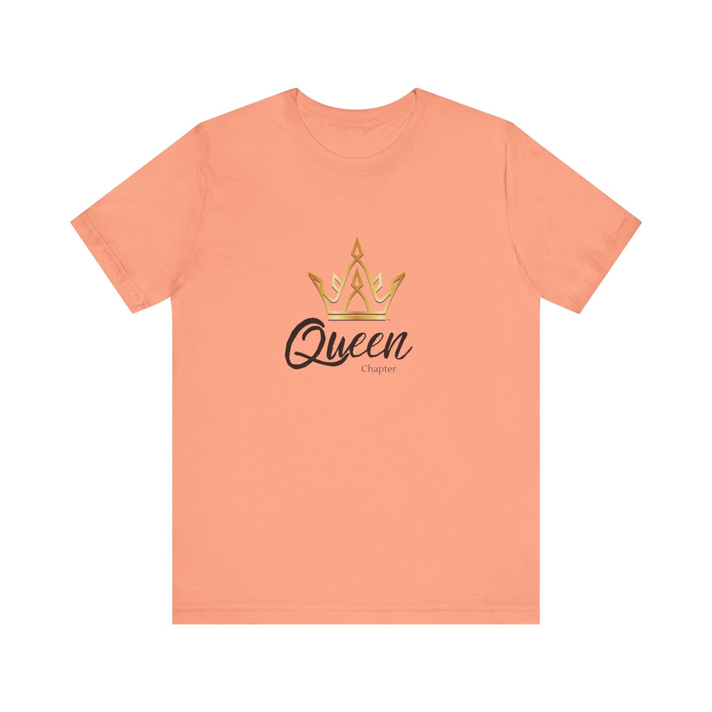 Peach t-shirt with 'Queen' and crown design on a white background