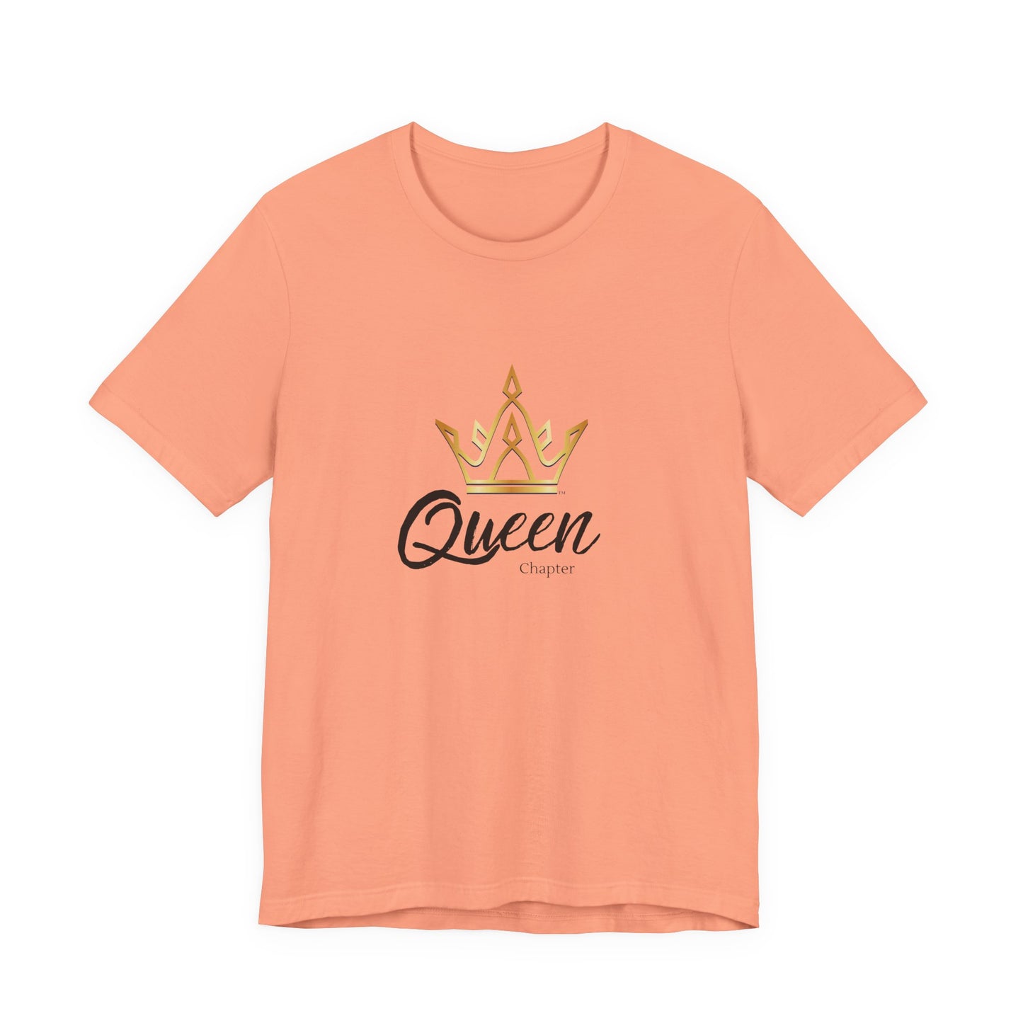 Peach t-shirt with 'Queen' and crown design on a white background