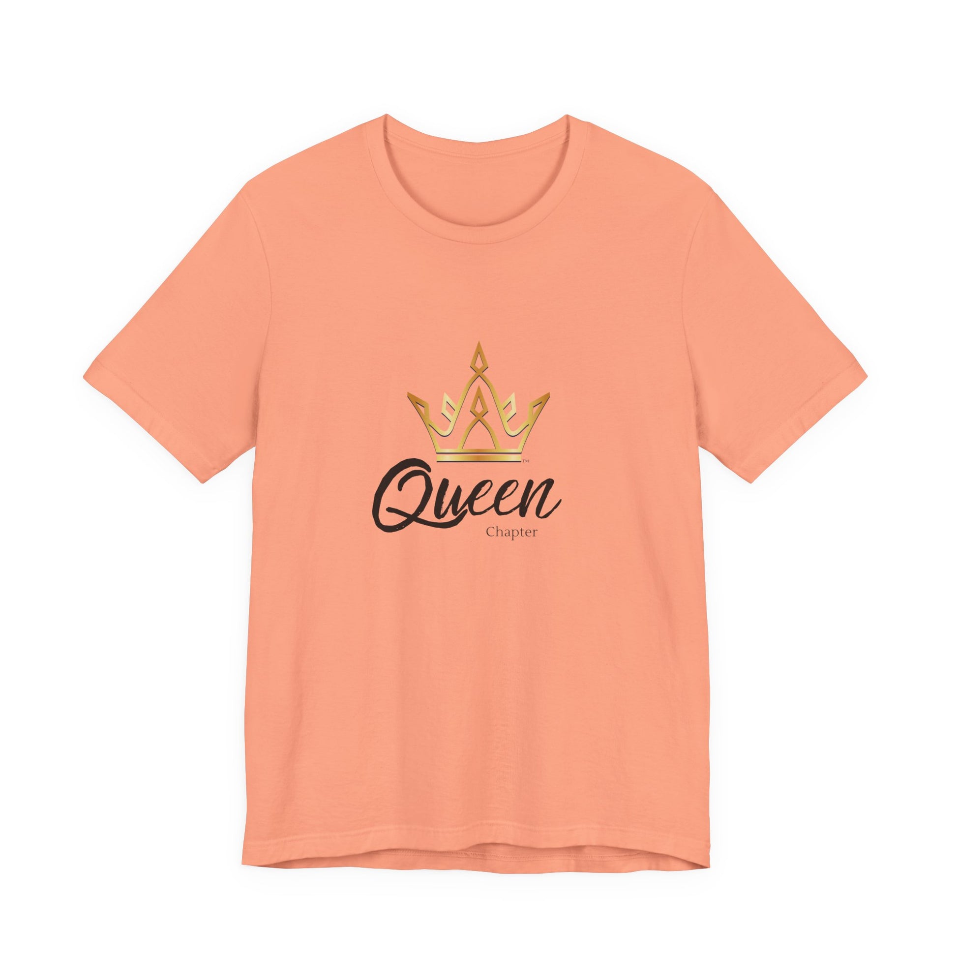 Peach t-shirt with 'Queen' and crown design on a white background