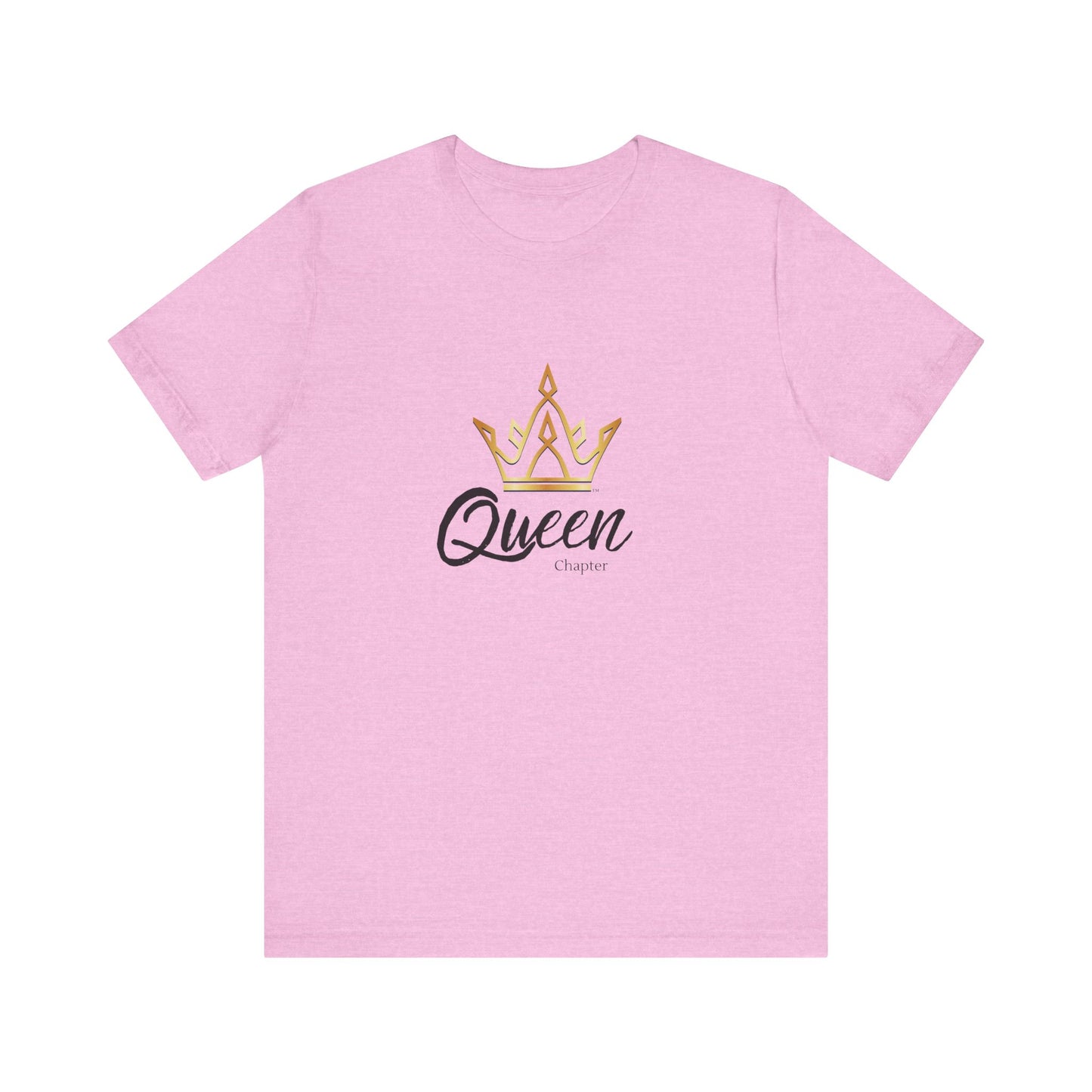 Pink t-shirt with 'Queen' and crown design on a white background
