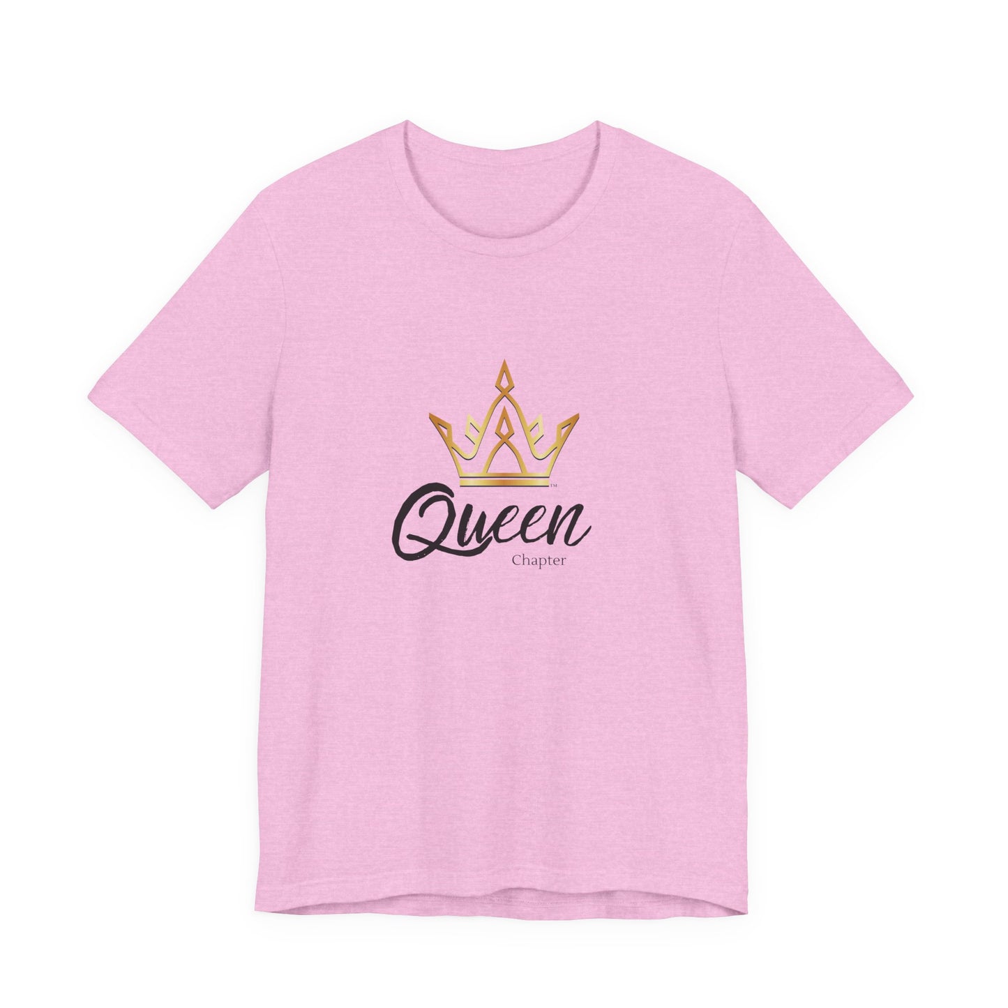 Pink t-shirt with 'Queen' and crown design on a white background