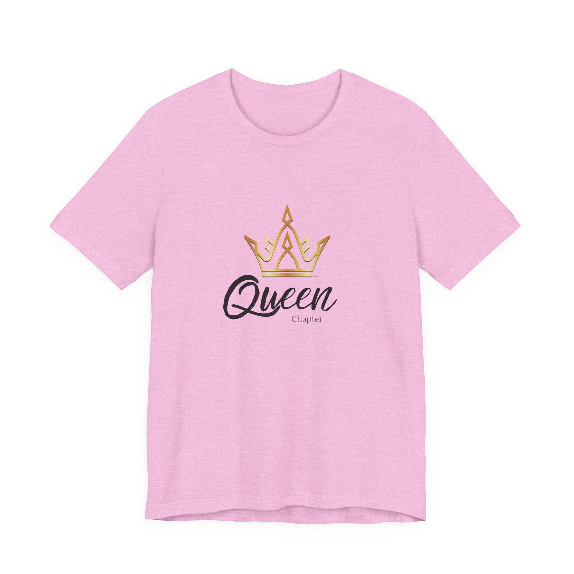 Pink t-shirt with 'Queen' and crown design on a white background