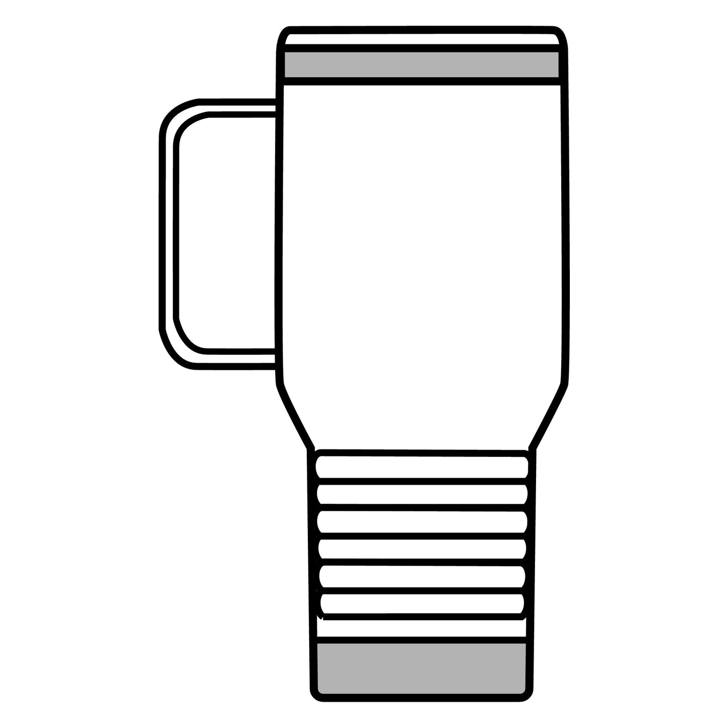 Outline of a travel mug with a handle on a white background