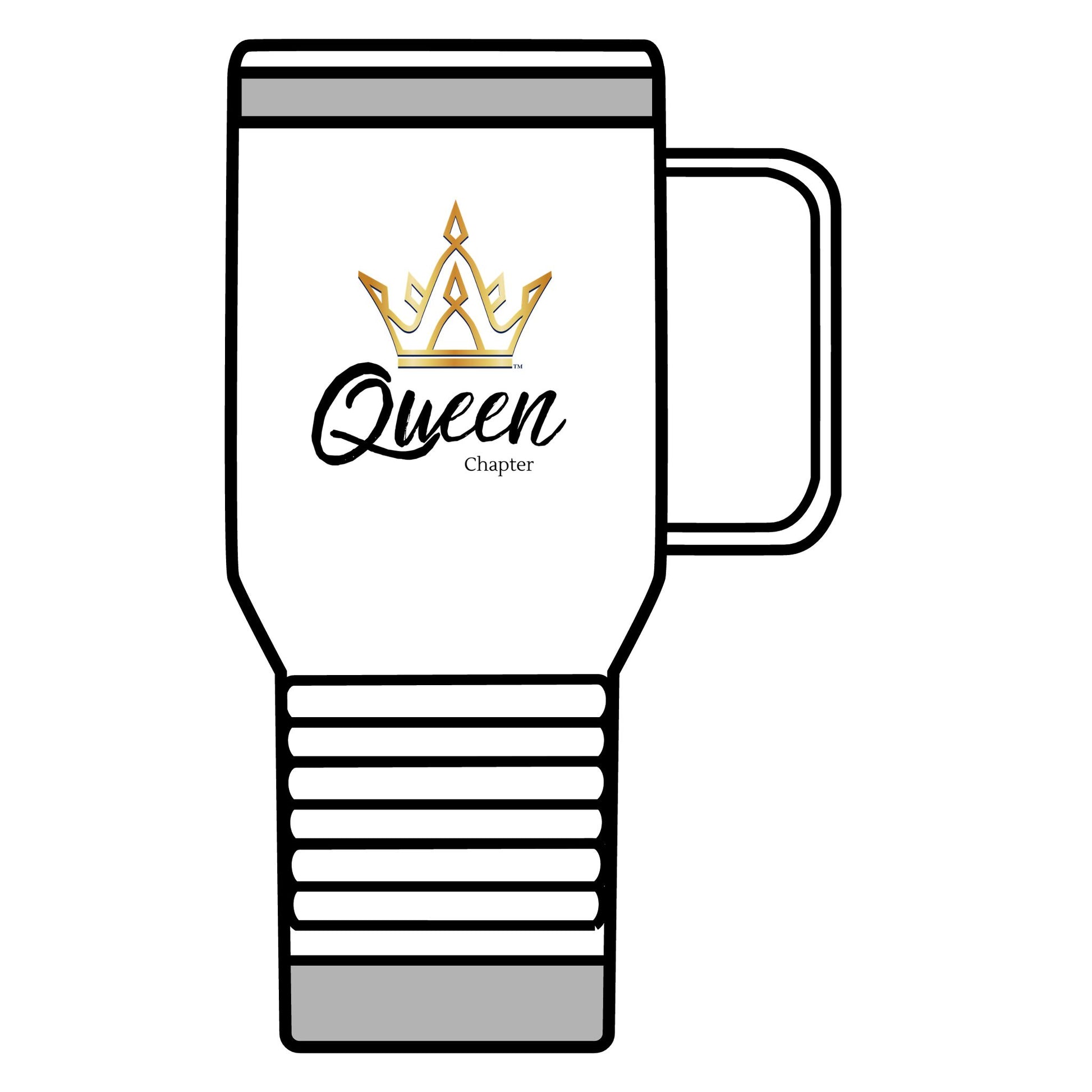 Mug with 'Queen Chapter' text and crown logo on a white background