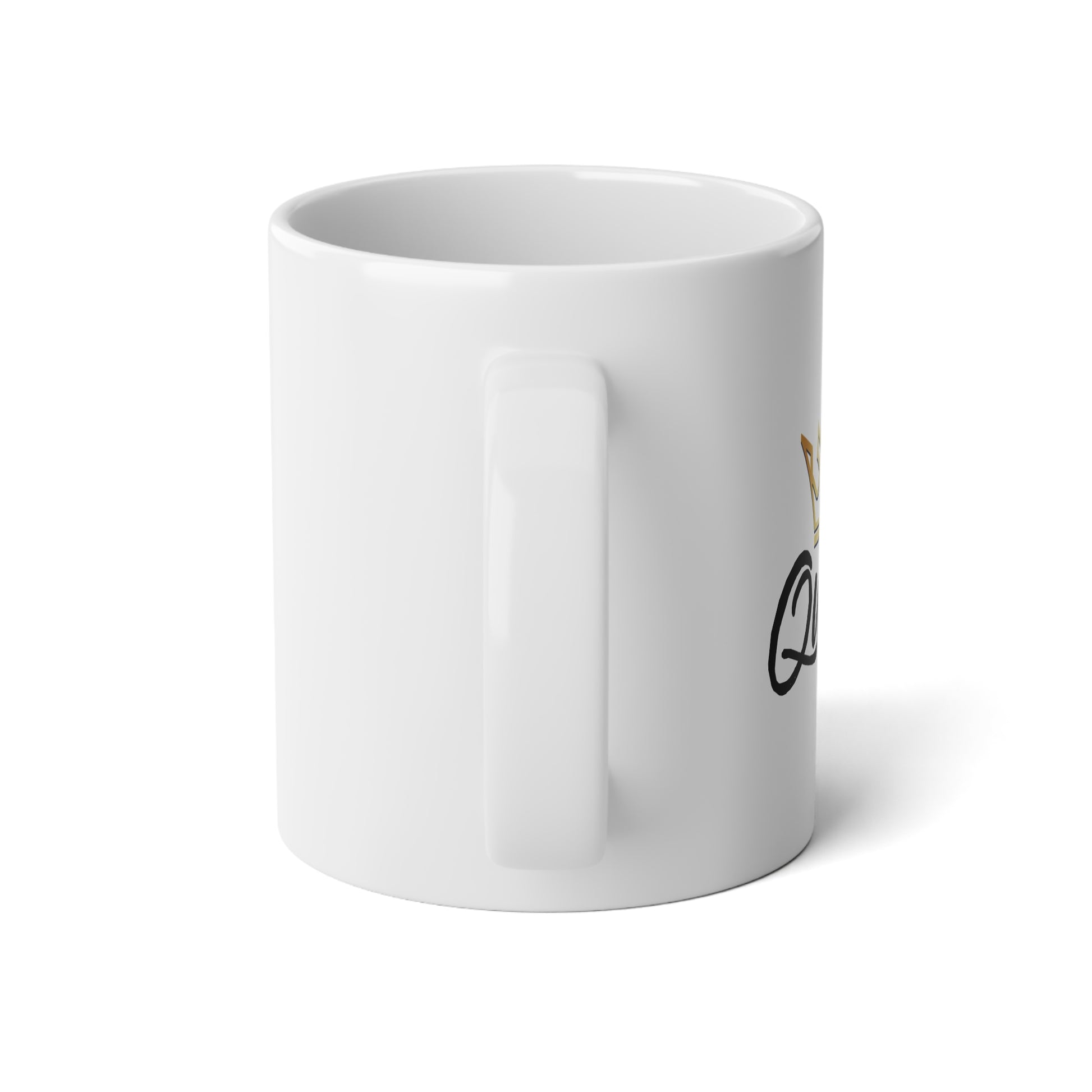 White mug with a logo on a white background