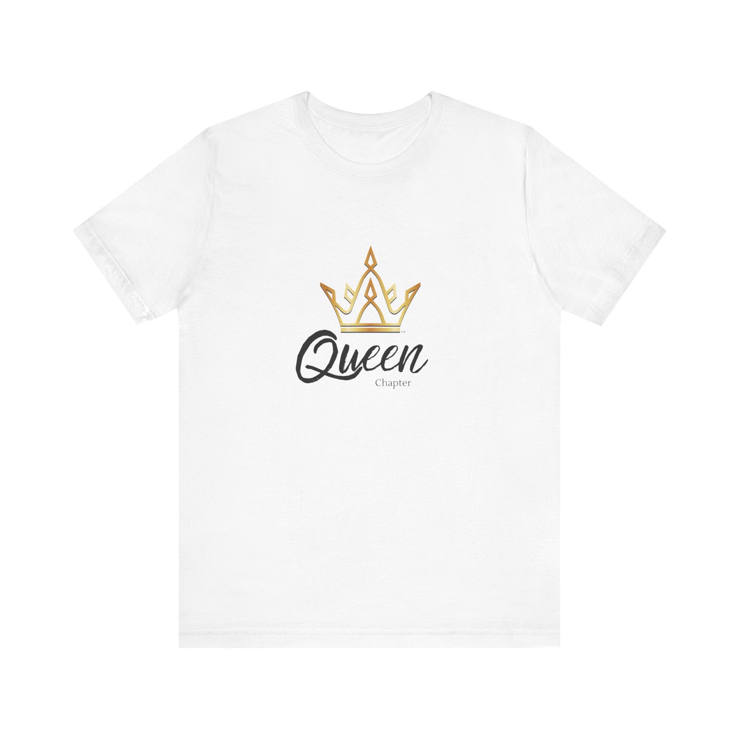 White t-shirt with 'Queen' and crown design on a white background