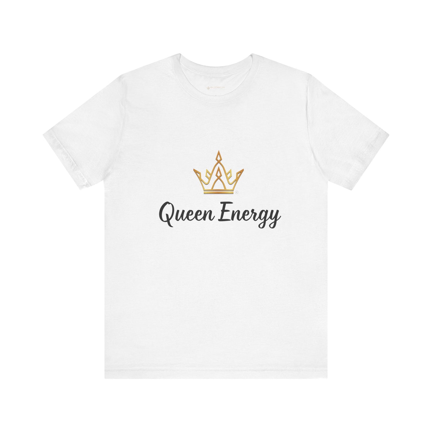 White t-shirt with 'Queen Energy' text and crown graphic on a white background