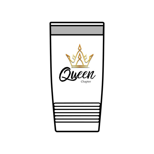 Tumbler with 'Queen Chapter' design on a white background